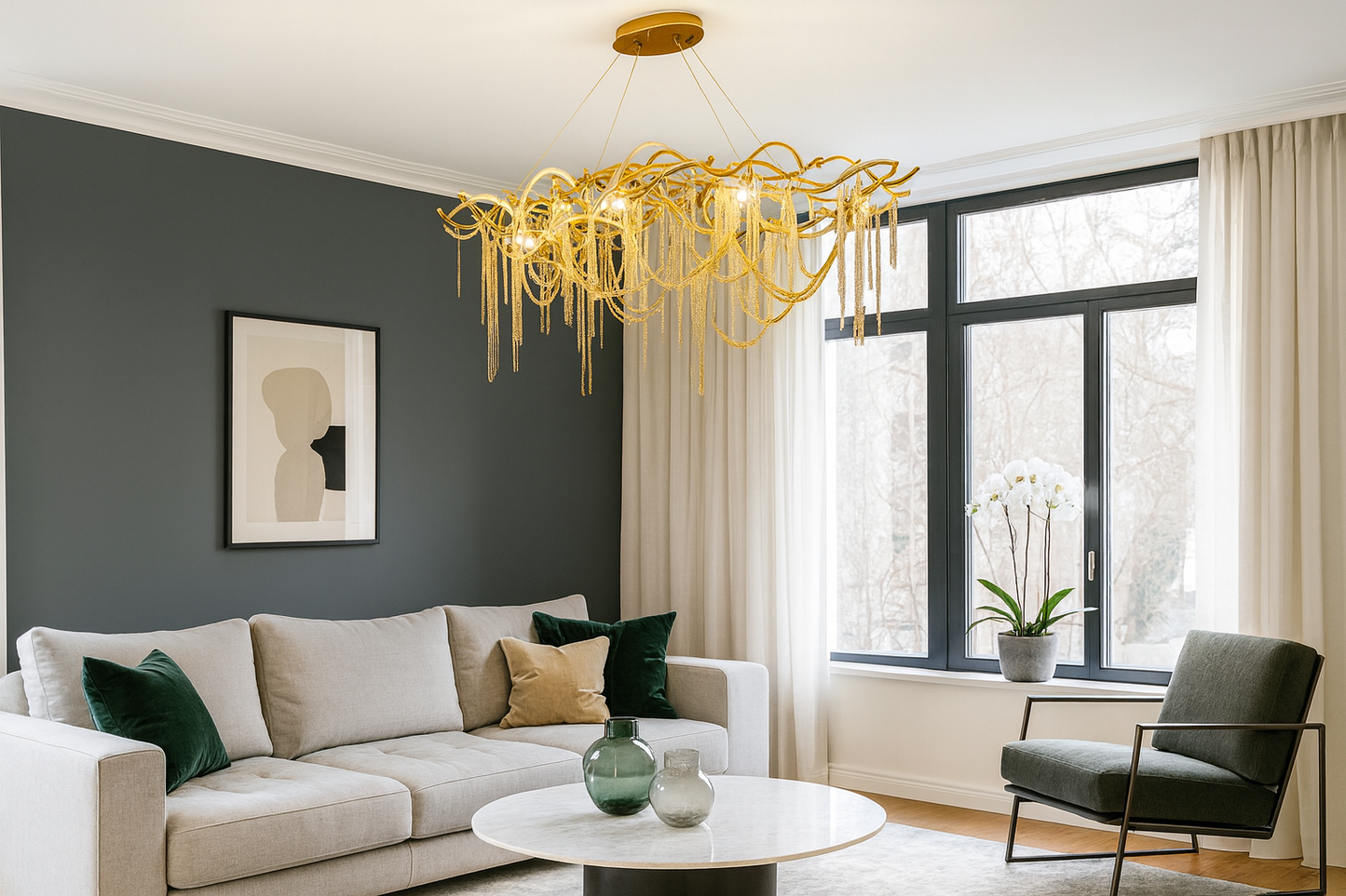 Hdc 1200mm Light luxury modern chain tassel living room dining room chandelier villa lamps