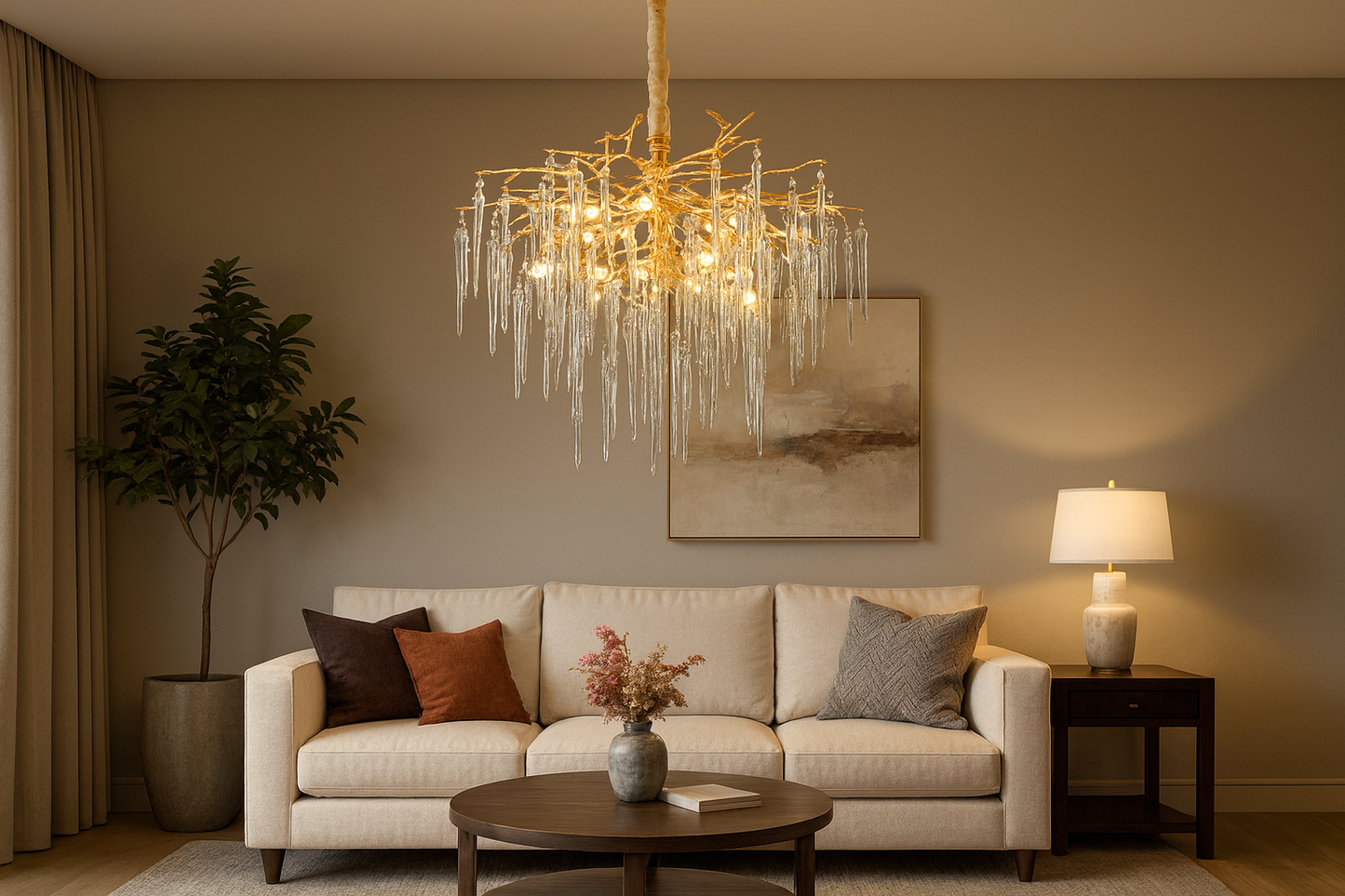 HDC Modern French Creative All-Copper Branch Crystal Chandelier Light European Style Luxury Villa Restaurant Bedroom Decorative Lamp