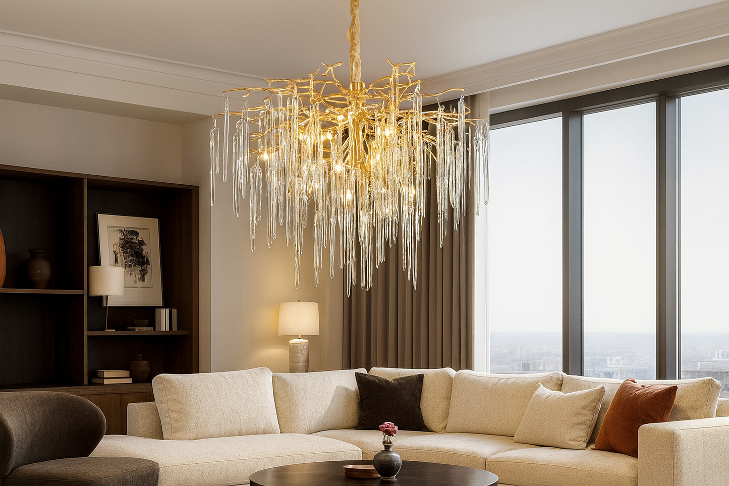 HDC Modern French Creative All-Copper Branch Crystal Chandelier Light European Style Luxury Villa Restaurant Bedroom Decorative Lamp