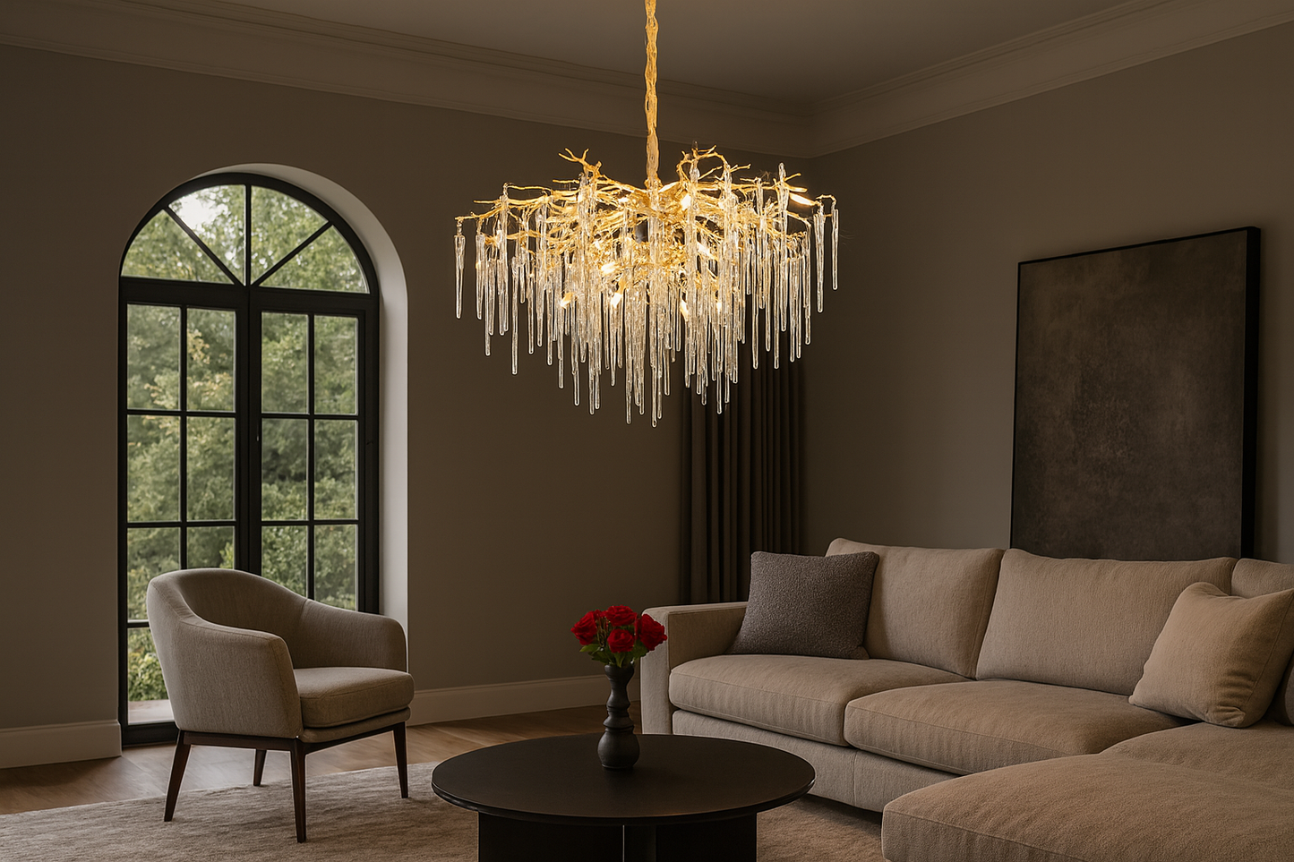 HDC Modern French Creative All-Copper Branch Crystal Chandelier Light European Style Luxury Villa Restaurant Bedroom Decorative Lamp