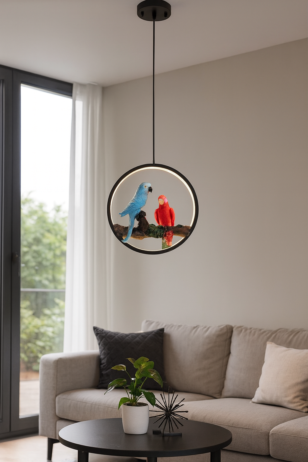 HDC Designer Parrot Ring Pendant Light with Warm LED for Living Room & Kids Room