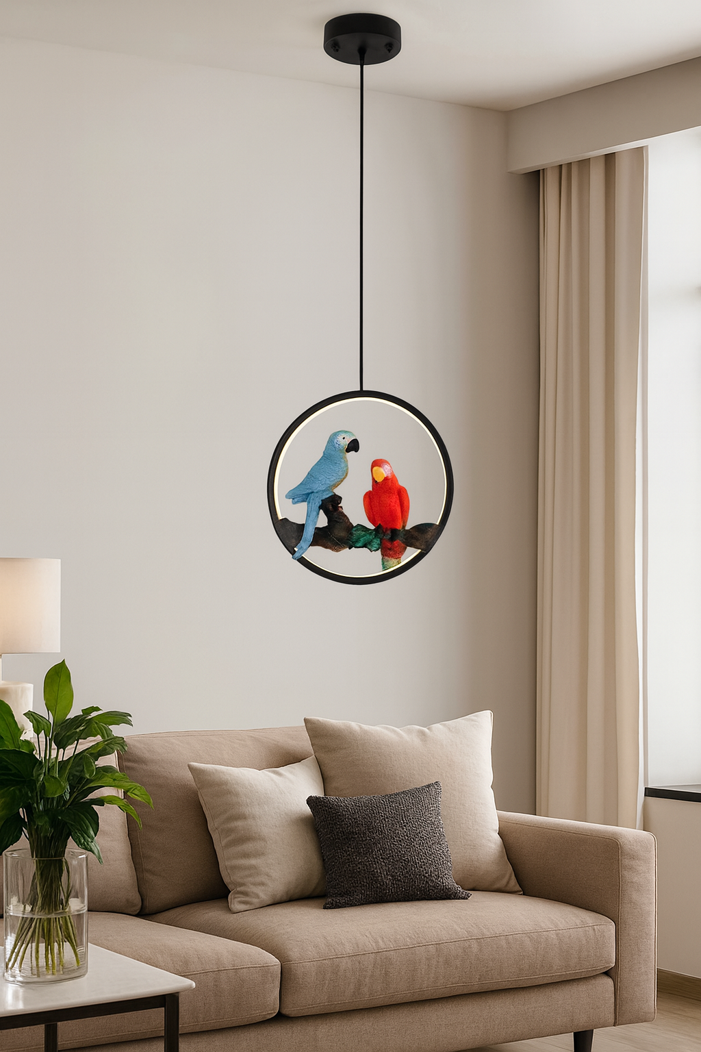 HDC Designer Parrot Ring Pendant Light with Warm LED for Living Room & Kids Room