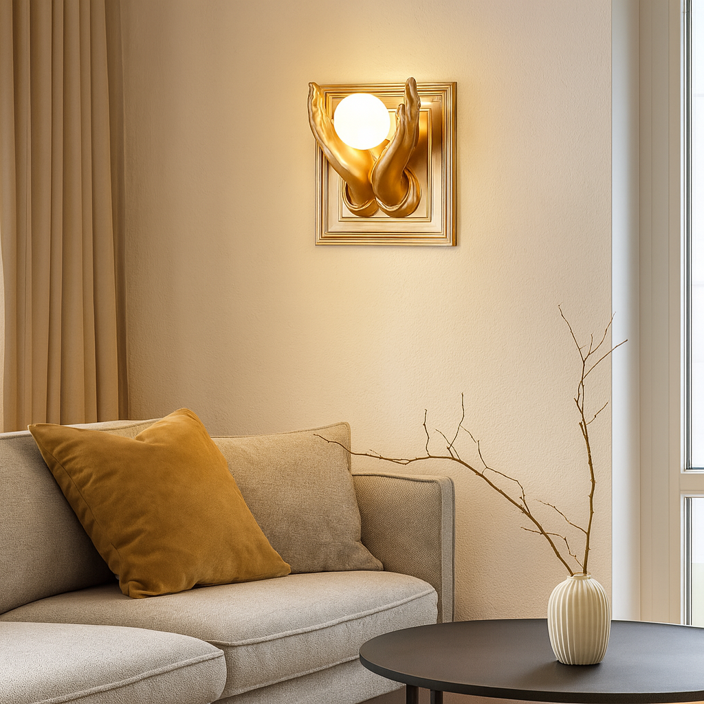 HDC Golden Hands Modern Artistic Decorative LED Wall Light with Opal Globe for Living Room, Bedroom & Hallway