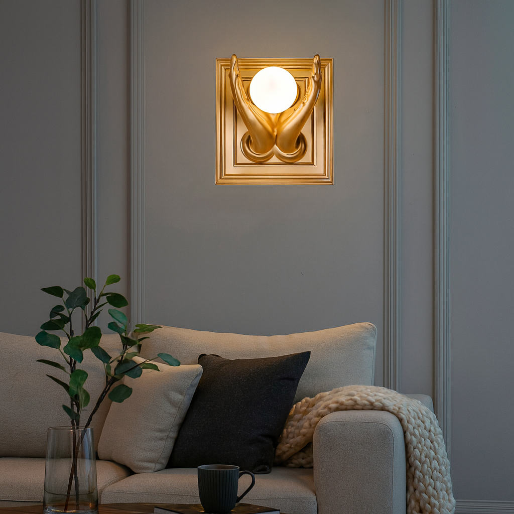 HDC Golden Hands Modern Artistic Decorative LED Wall Light with Opal Globe for Living Room, Bedroom & Hallway