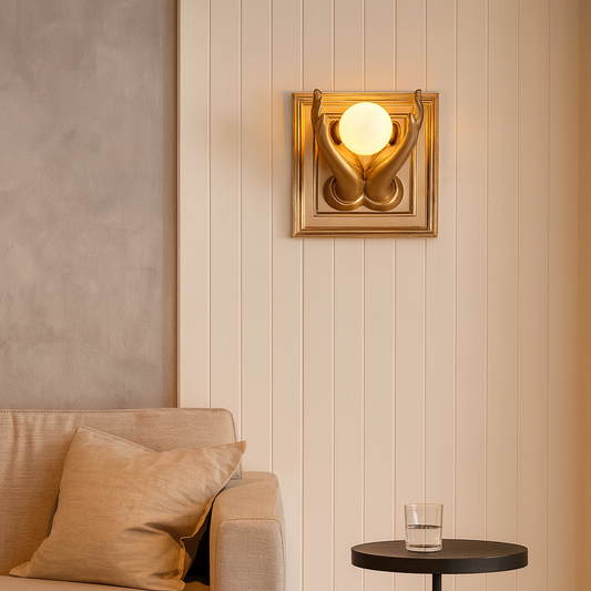 HDC Golden Hands Modern Artistic Decorative LED Wall Light with Opal Globe for Living Room, Bedroom & Hallway