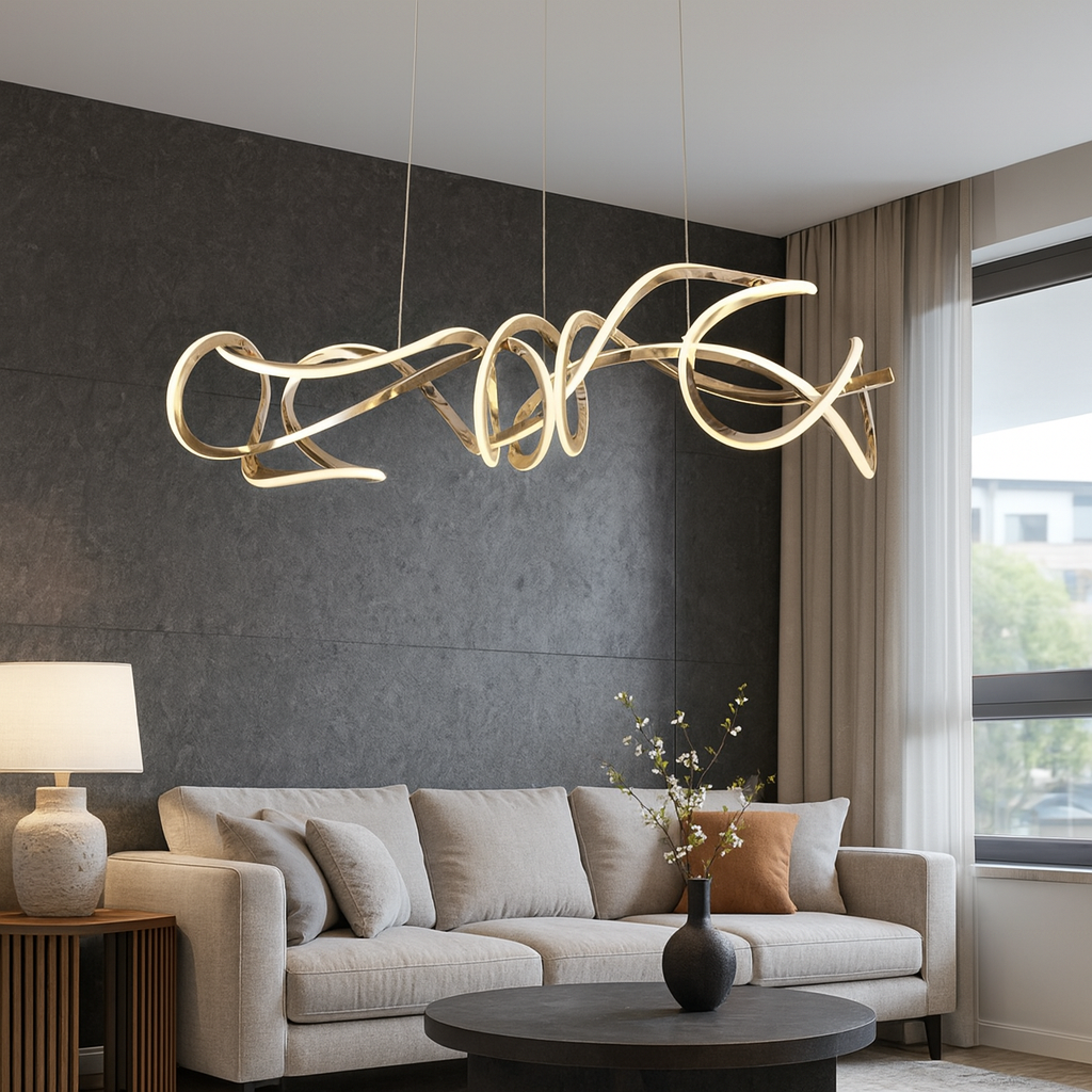 HDC 1500mm Gold Finish Modern Designer Wave Linear LED Chandelier for Dining & Living Spaces