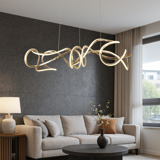 HDC 1500mm Gold Finish Modern Designer Wave Linear LED Chandelier for Dining & Living Spaces