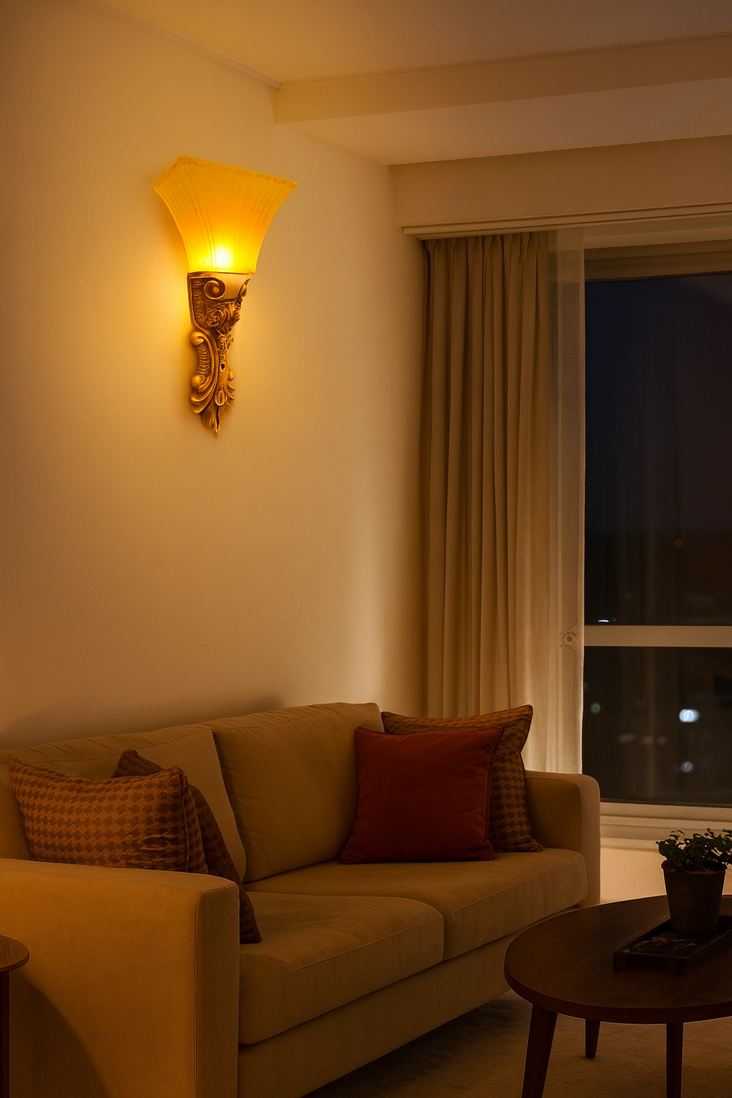 HDC Classic Antique Gold Wall Sconce with Textured Amber Glass Shade Wall Light for Living Room, Bedroom & Hallway