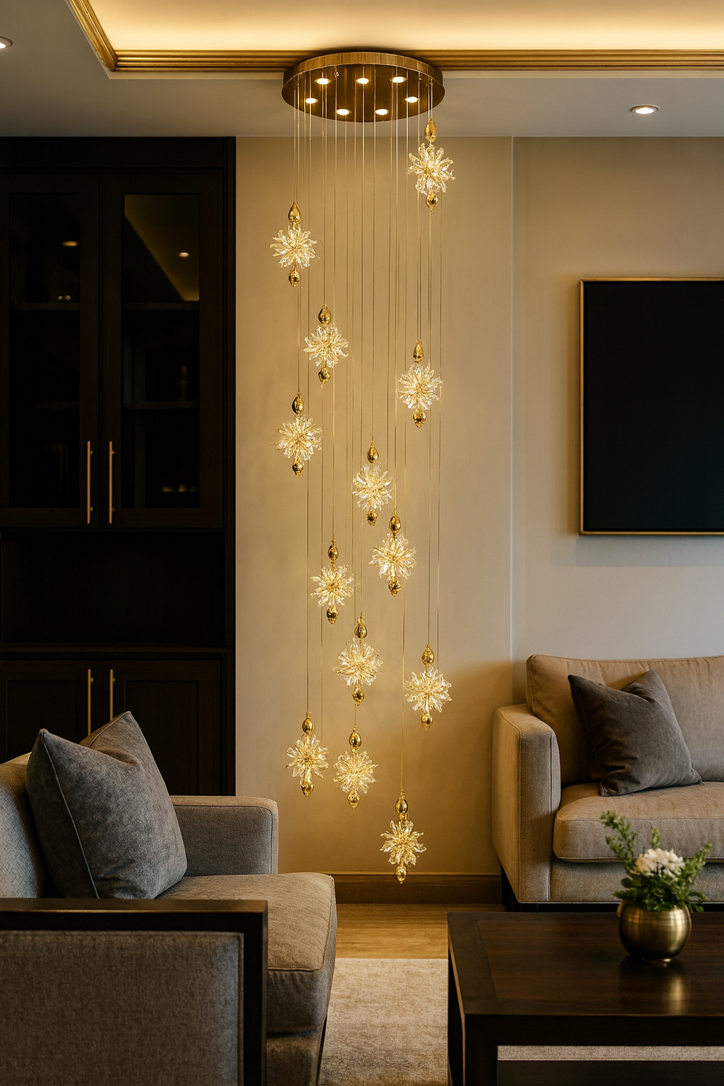 HDC 20 Lights Luxury Cascading Crystal Staircase Double Height Chandelier