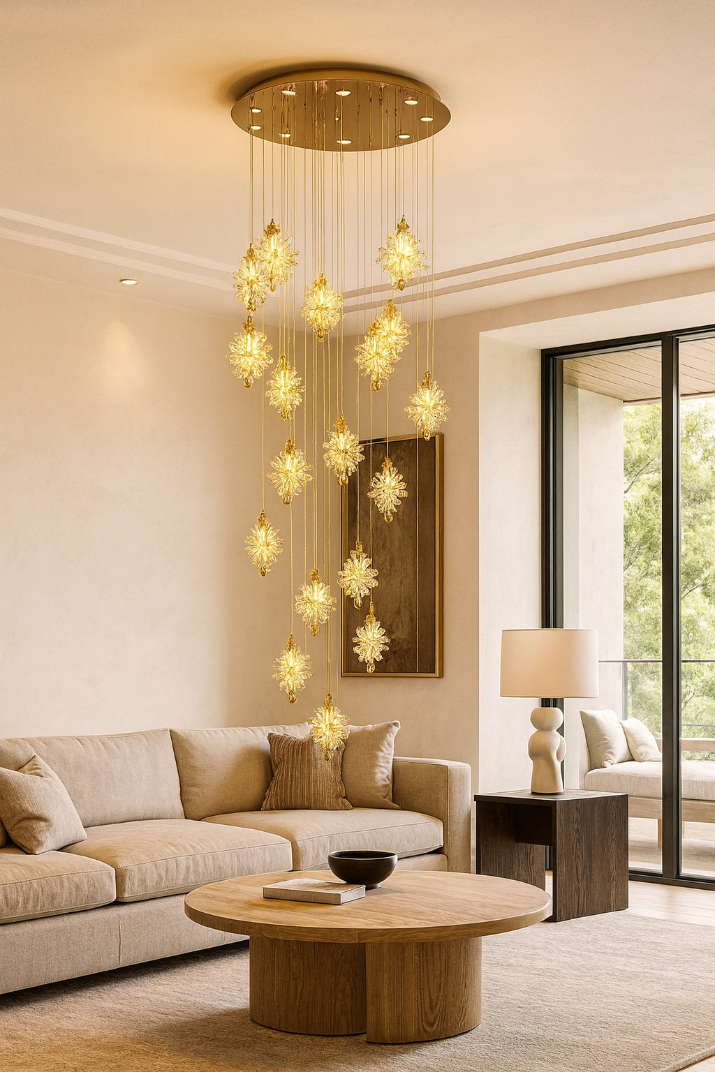 HDC 20 Lights Luxury Cascading Crystal Staircase Double Height Chandelier