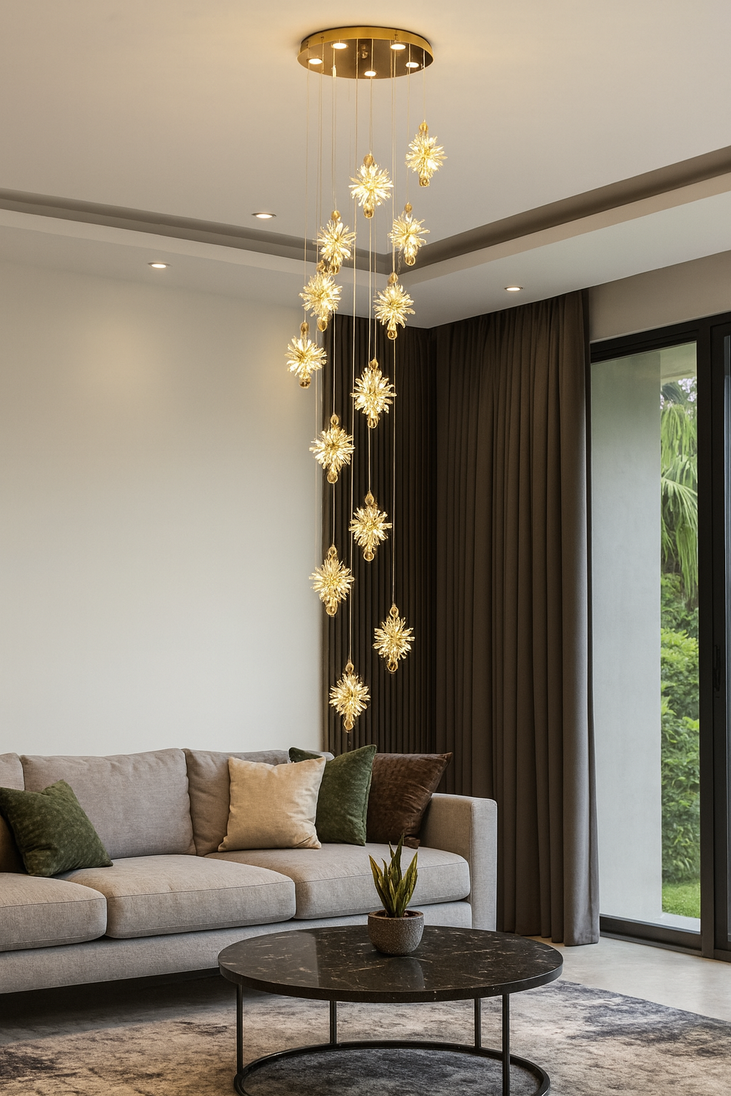 HDC 20 Lights Luxury Cascading Crystal Staircase Double Height Chandelier