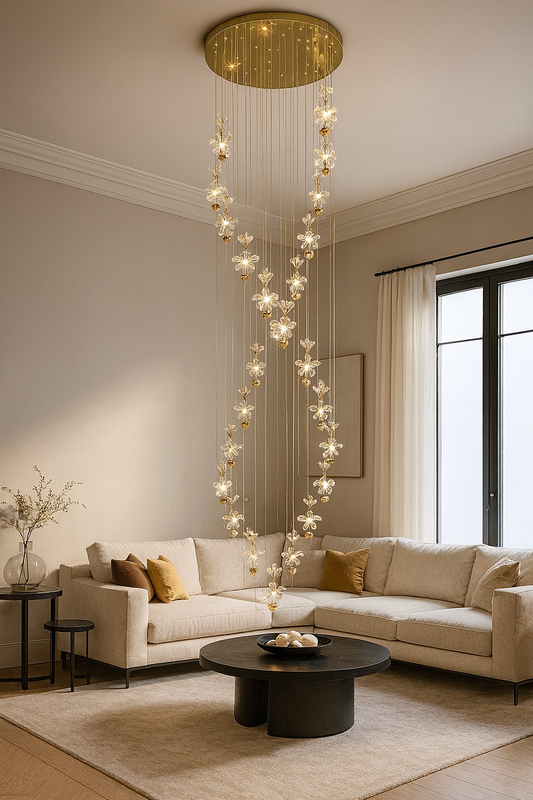 HDC 25 Lights Crystal Cascade Luxury Multi-Drop Designer Ceiling Light for Double-Height Spaces