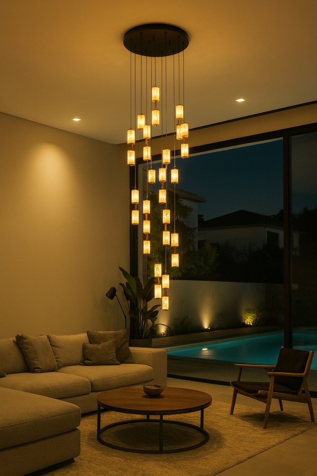 HDC 18 Lights Imperial Marble Finish Tube Double Height Stair Chandelier