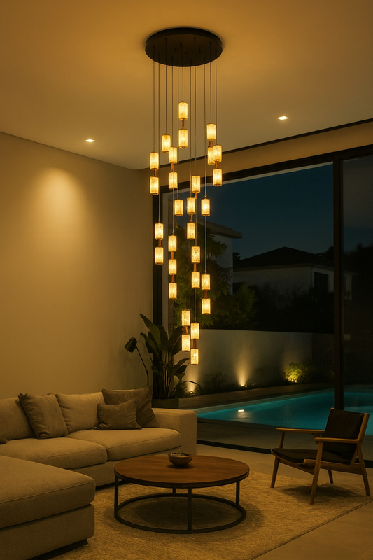 HDC 18 Lights Imperial Marble Finish Tube Double Height Stair Chandelier