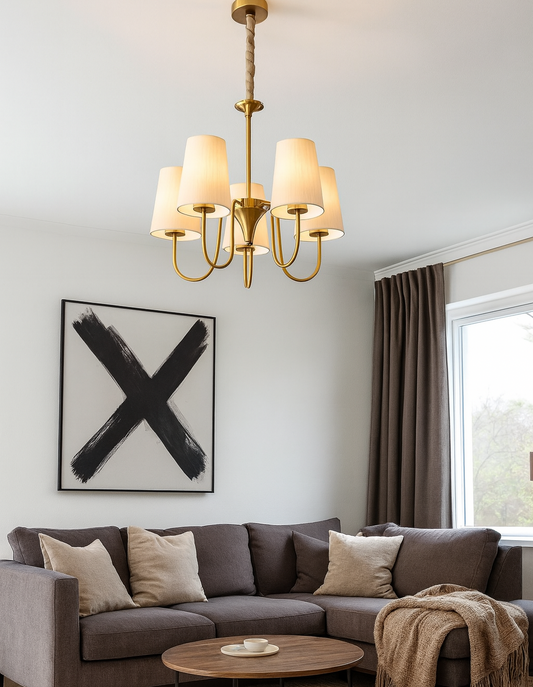 HDC 5 Lights Classic Fabric Shade Chandelier in Gold Finish For Living Room