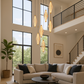 HDC Modern 9-Light Golden Glass Pendant Chandelier for Living Room, Staircase & Double-Height Spaces