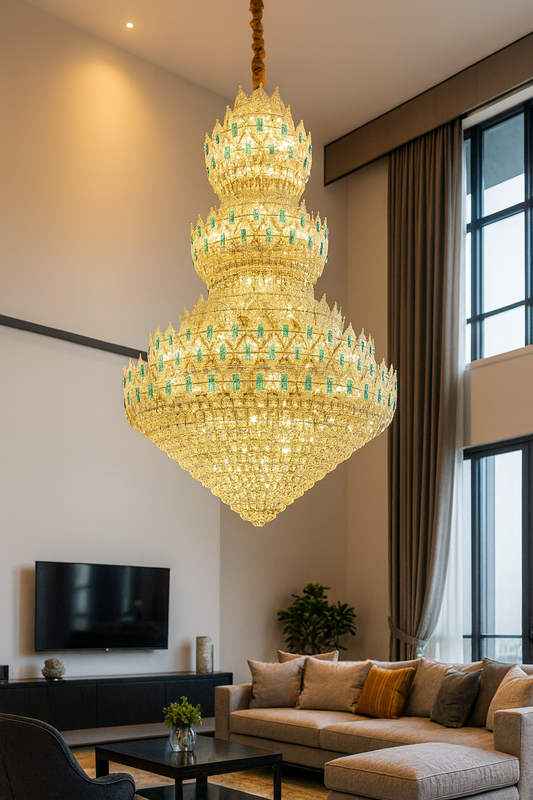 Hdc 1800mm Premium Multi-Tier Crystal Double Chandelier with Blue Crystal Highlights for Hall, Staircase