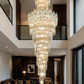 HDC 1800mm Luxury Double-Tier Designer Crystal Doublr Height Chandelier with Blue Accent Glass For Drawing Room, Staircase