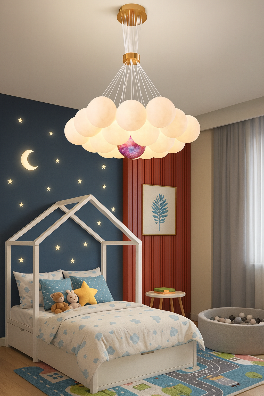 Hdc 18+1 Morden LED Lunar Ceiling Chandeliers 3D Ball Pendant Lights for Living Children's Room Bedroom Hanging Lamps Home Decor Lustre