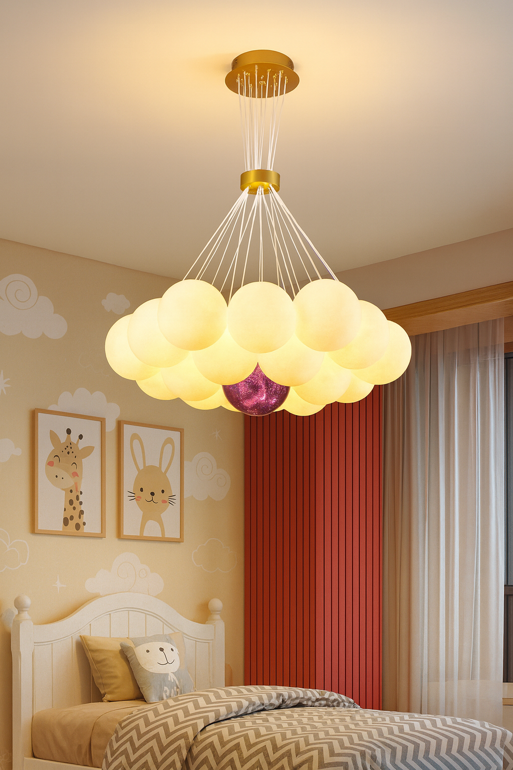 Hdc 18+1 Morden LED Lunar Ceiling Chandeliers 3D Ball Pendant Lights for Living Children's Room Bedroom Hanging Lamps Home Decor Lustre