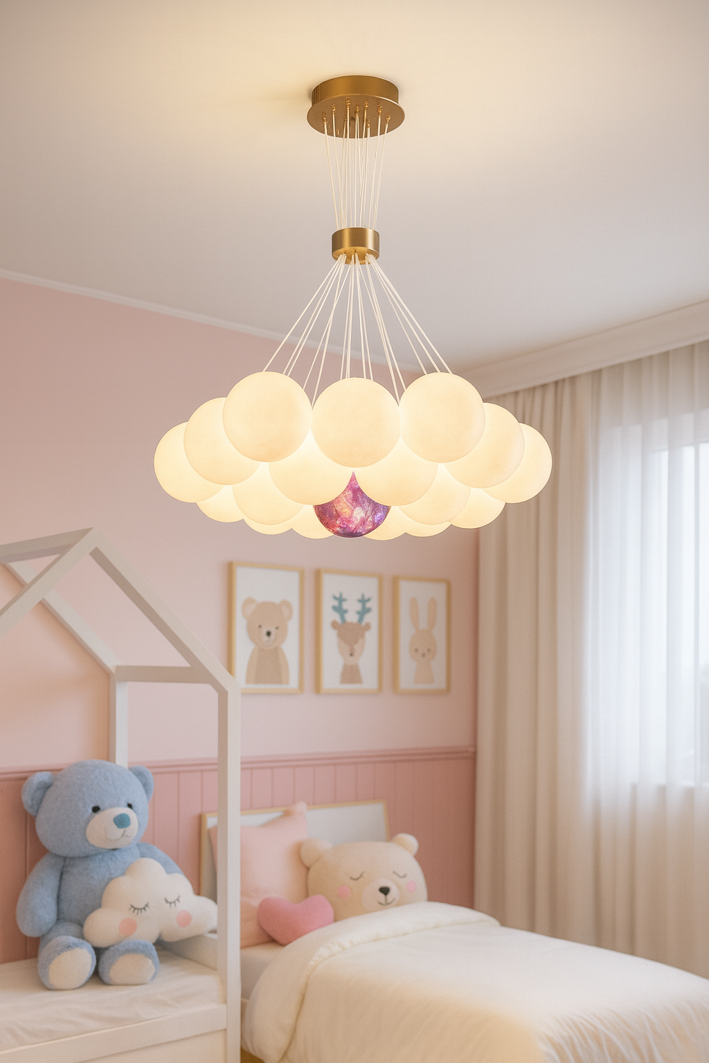 Hdc 18+1 Morden LED Lunar Ceiling Chandeliers 3D Ball Pendant Lights for Living Children's Room Bedroom Hanging Lamps Home Decor Lustre