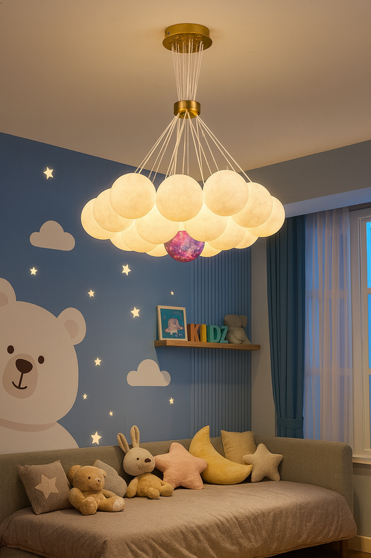 Hdc 18+1 Morden LED Lunar Ceiling Chandeliers 3D Ball Pendant Lights for Living Children's Room Bedroom Hanging Lamps Home Decor Lustre