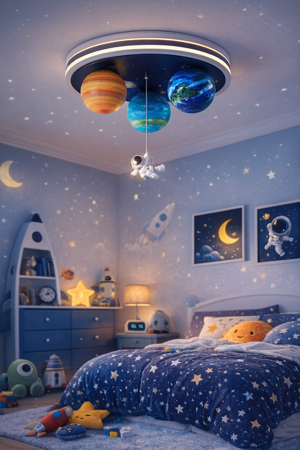 Hdc Space Planet Ceiling Light for Kids Room Astronaut & Solar System Theme LED Flush Mount | Decorative Nursery & Kids Bedroom Ceiling Lamp