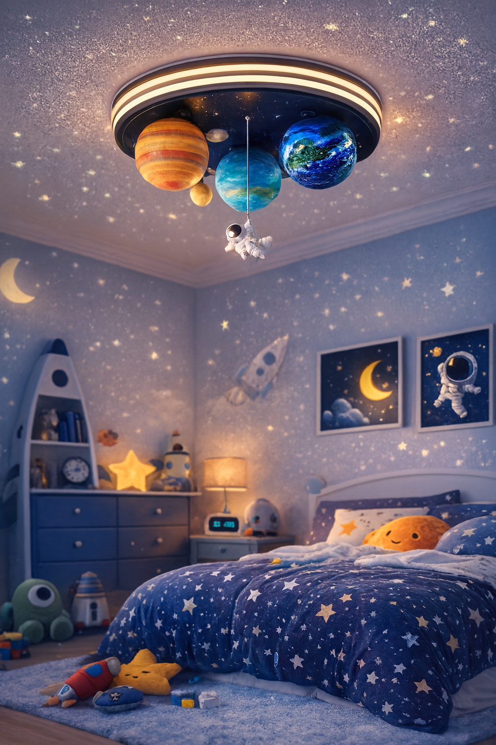 Hdc Space Planet Ceiling Light for Kids Room Astronaut & Solar System Theme LED Flush Mount | Decorative Nursery & Kids Bedroom Ceiling Lamp