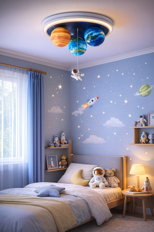Hdc Space Planet Ceiling Light for Kids Room Astronaut & Solar System Theme LED Flush Mount | Decorative Nursery & Kids Bedroom Ceiling Lamp