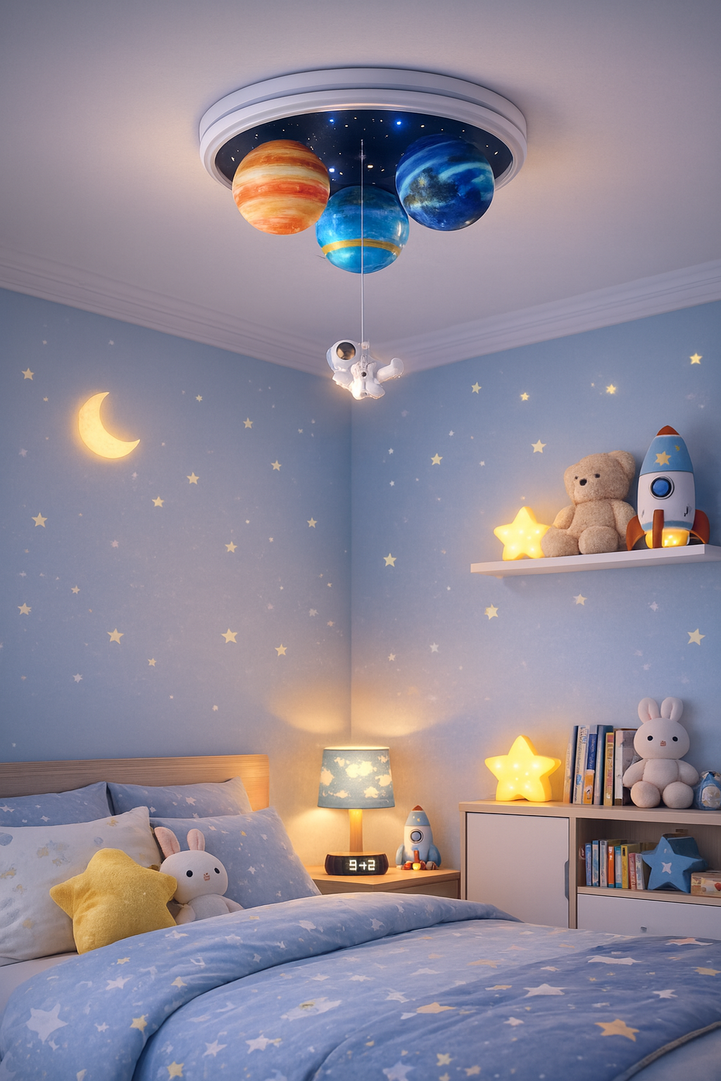 Hdc Space Planet Ceiling Light for Kids Room Astronaut & Solar System Theme LED Flush Mount | Decorative Nursery & Kids Bedroom Ceiling Lamp