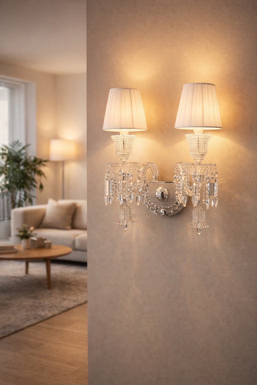 HDC Modern Crystal 2 Arms Wall Sconces Home Bedroom Wall Lamp Crystal Sconce