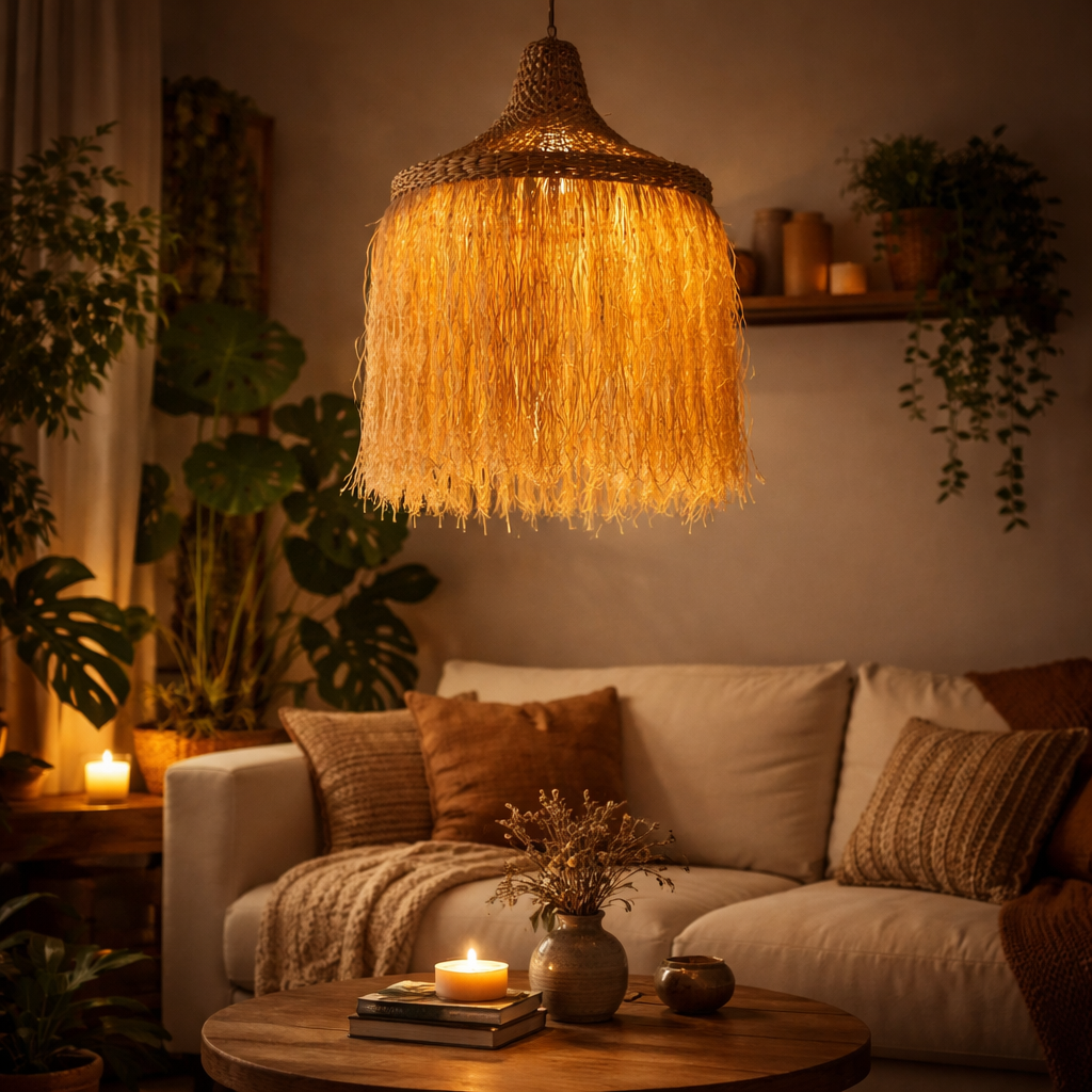 HDC Decorative Tassel Handcrafted Thread Shade Ceiling Hanging Pendant Light for Living Room, Bedroom & Café