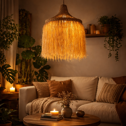 HDC Decorative Tassel Handcrafted Thread Shade Ceiling Hanging Pendant Light for Living Room, Bedroom & Café
