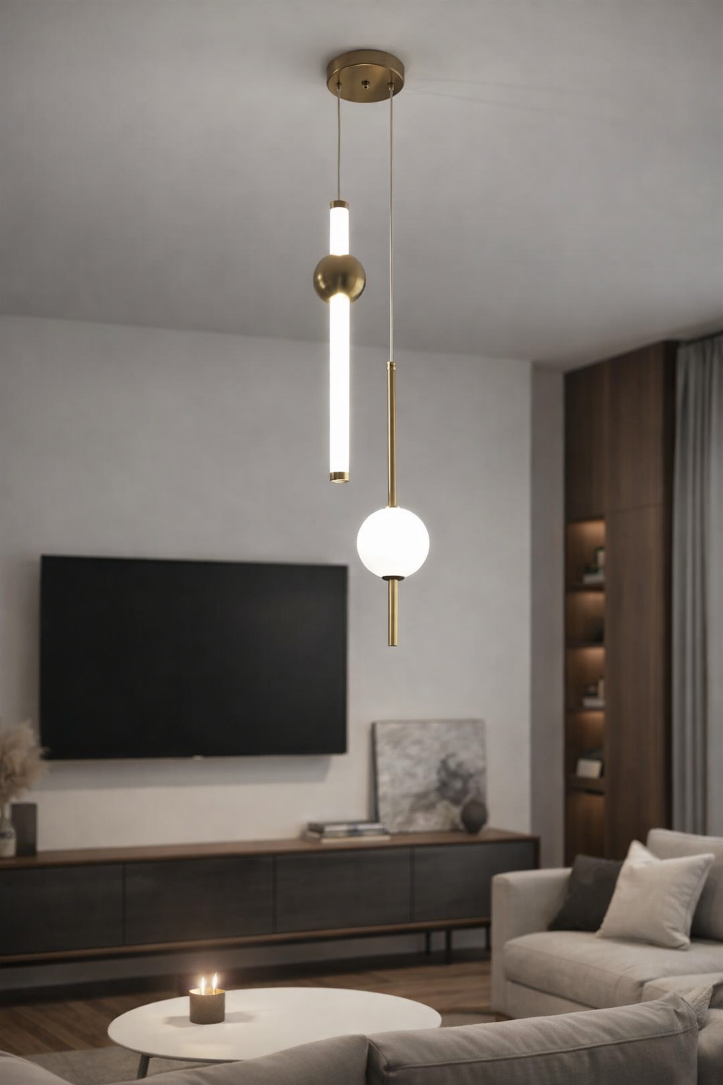 HDC 2 Light Creative White Gold Ceiling Pendant Lamps for Bedside Bedroom Living Room