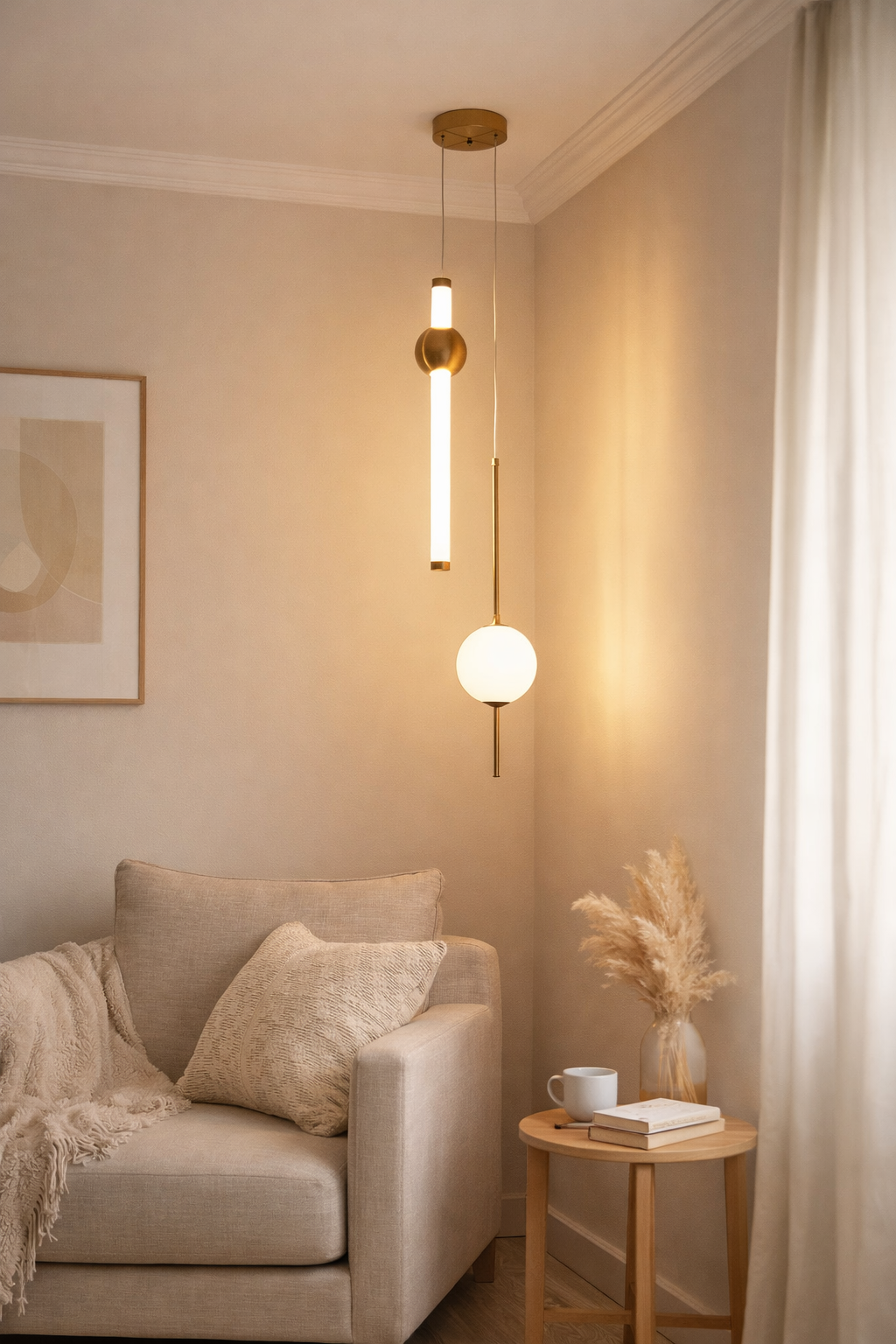 HDC 2 Light Creative White Gold Ceiling Pendant Lamps for Bedside Bedroom Living Room