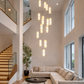 HDC Luxury 16-Light Vertical Drop Chandelier with Cylindrical Glass Shades Multi-Pendant Double Height Chandelier For Staircase