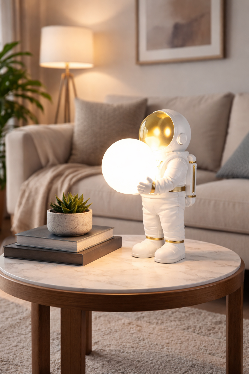 HDC White & Gold Finish Astronaut Decorative Table Lamp