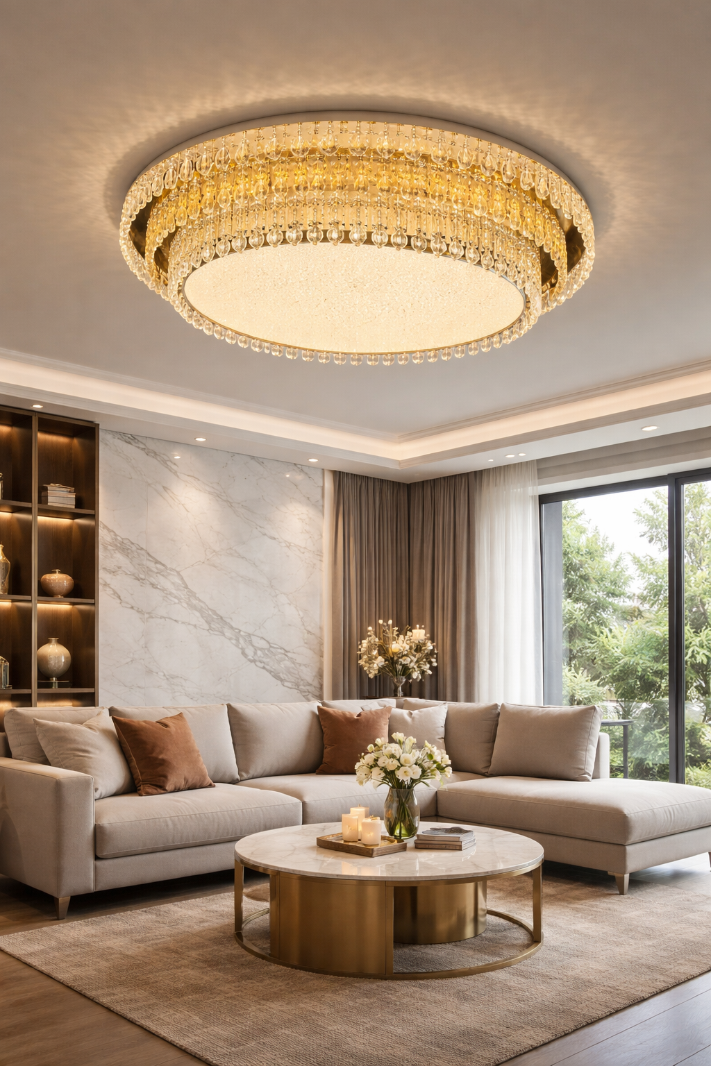 HDC Luxury Crystal LED Ceiling Chandelier Light for Living Room – Tricolour