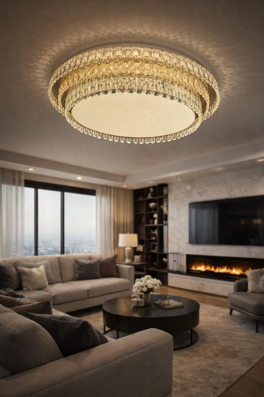 HDC Luxury Crystal LED Ceiling Chandelier Light for Living Room – Tricolour