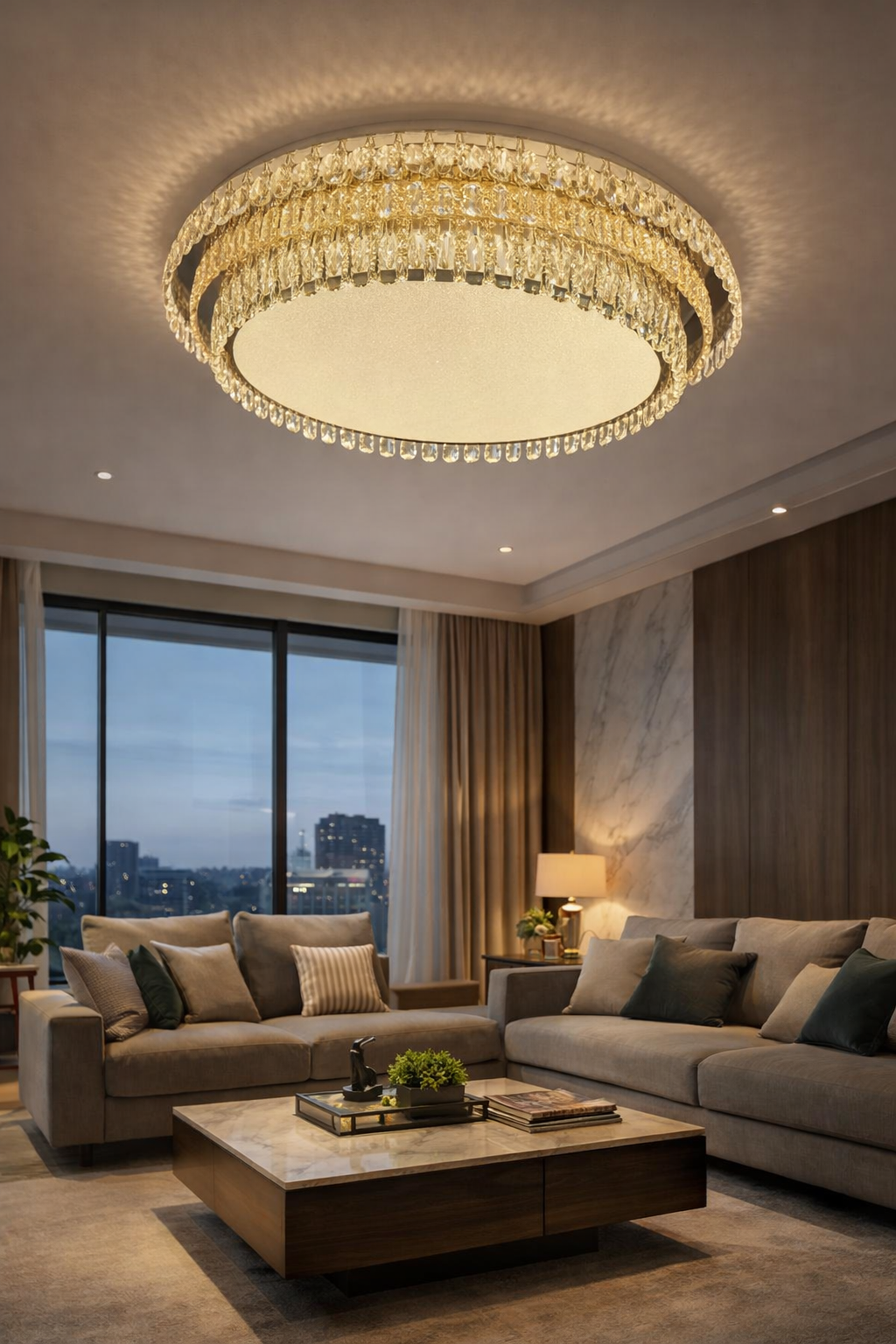 HDC Luxury Crystal LED Ceiling Chandelier Light for Living Room – Tricolour