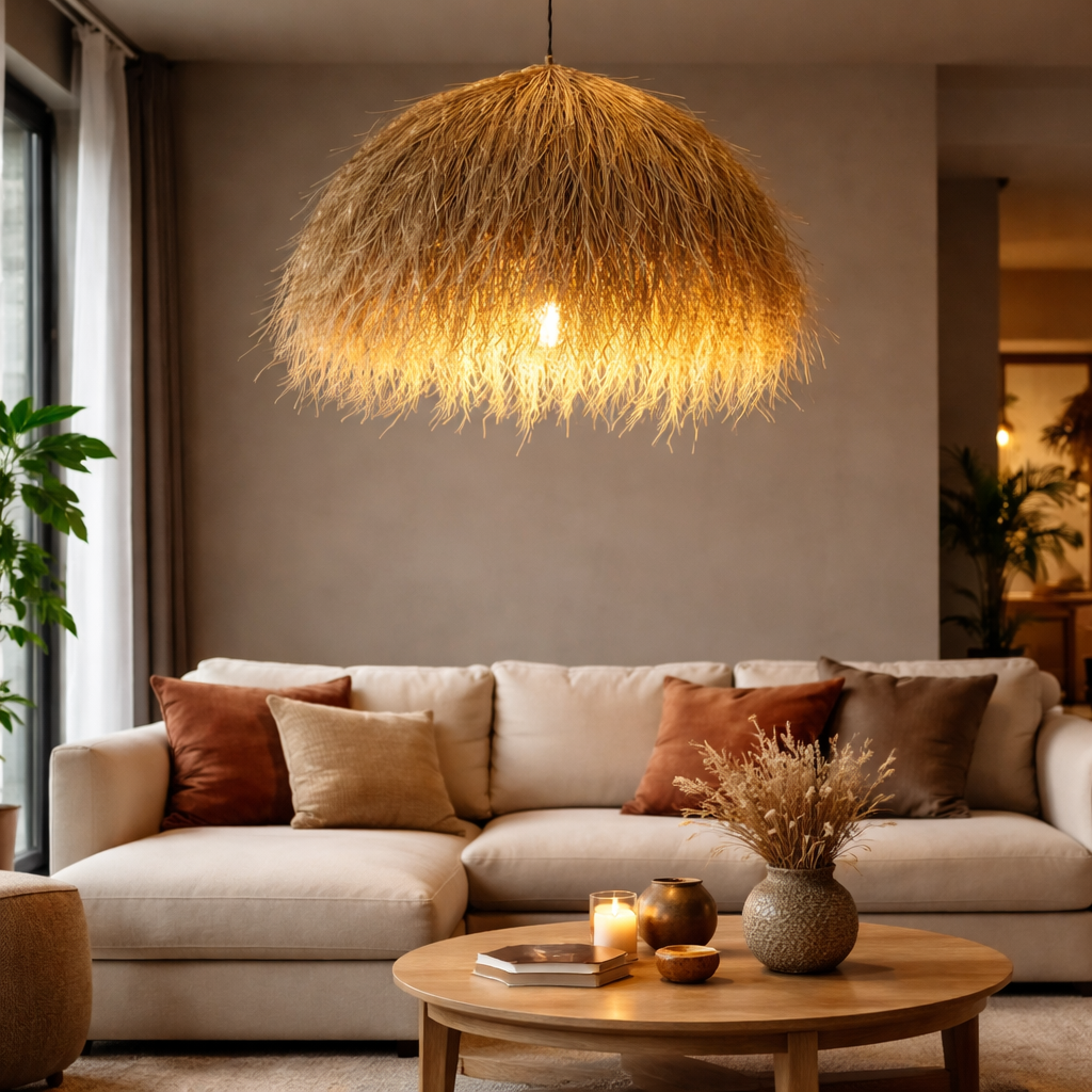 HDC Handmade Natural Fiber Sculptural Hanging Ceiling Pendant Light fo