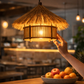 HDC Handcrafted Natural Cane & Jute Boho Ceiling Pendant Light for Café Décor