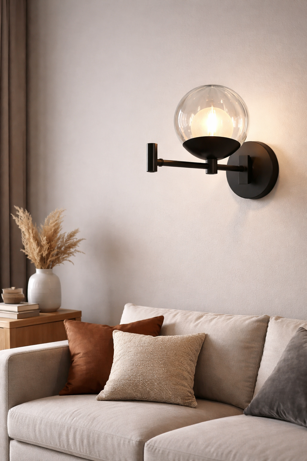 Hdc Modern  Black Finish Adjustable Glass Globe Wall Light – Tricolor