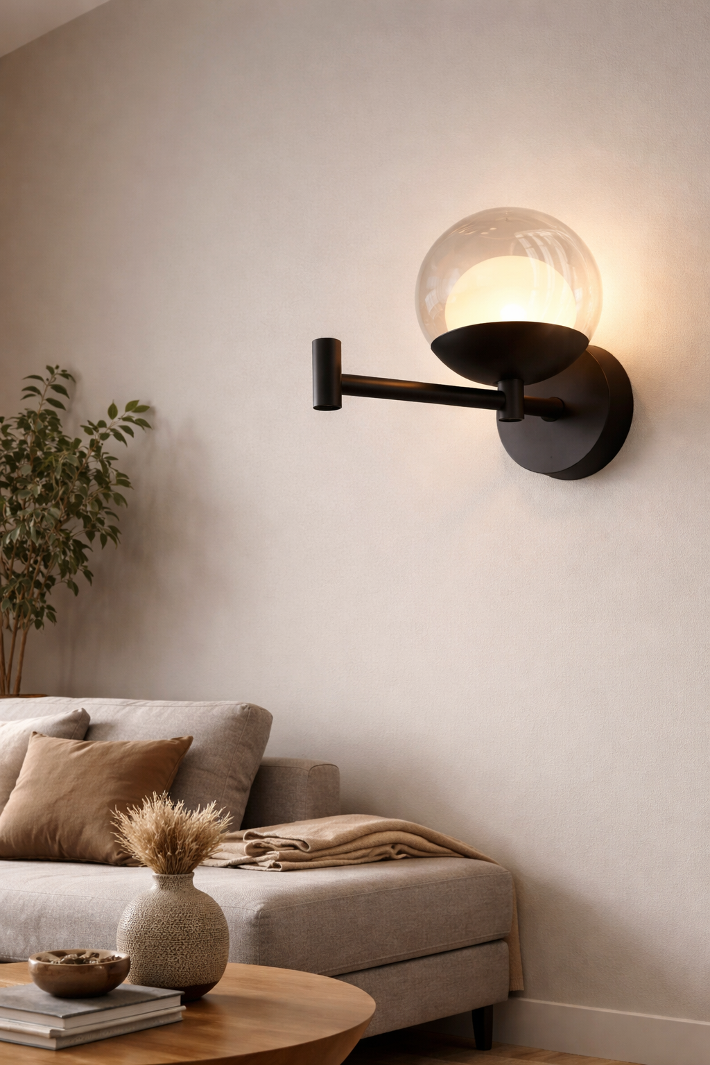Hdc Modern  Black Finish Adjustable Glass Globe Wall Light – Tricolor