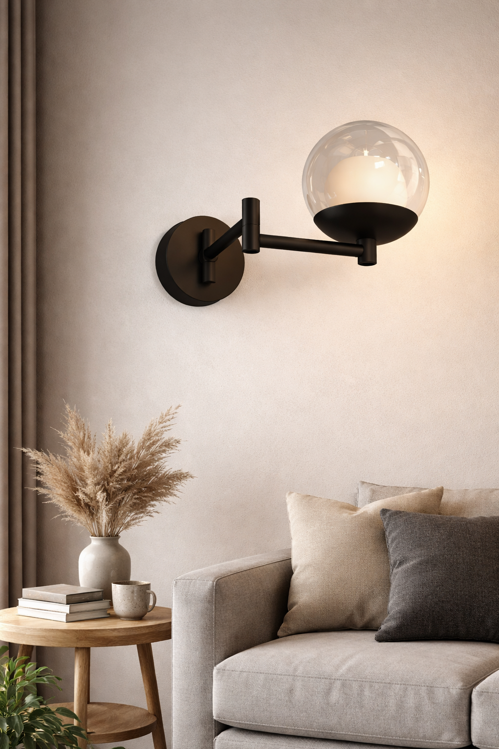 Hdc Modern  Black Finish Adjustable Glass Globe Wall Light – Tricolor