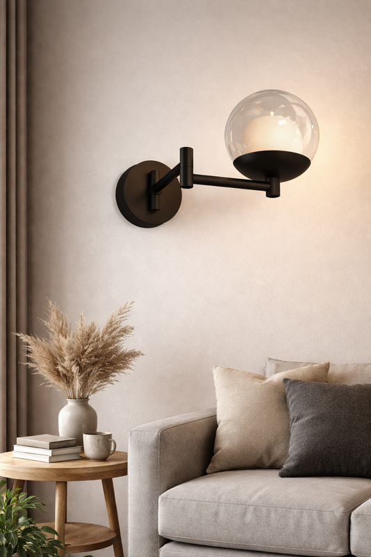 Hdc Modern  Black Finish Adjustable Glass Globe Wall Light – Tricolor