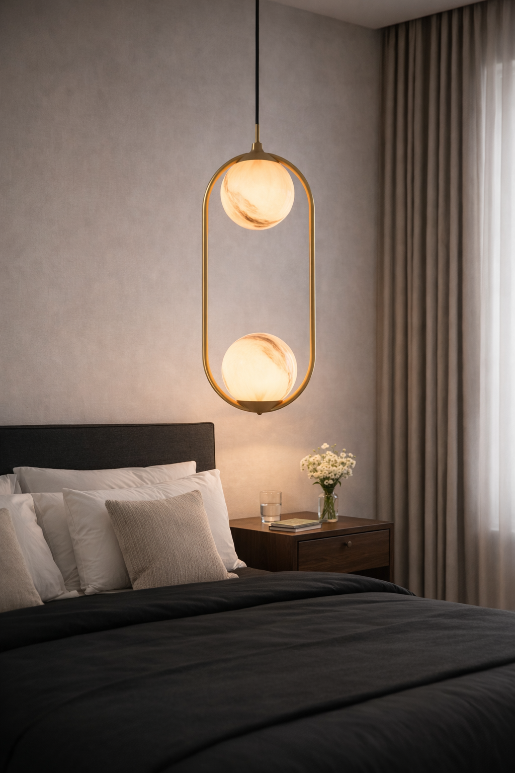 HDC Luxury Oval Frame Dual Marble Finish Globe Pendant Light For Living Room, Bedroom