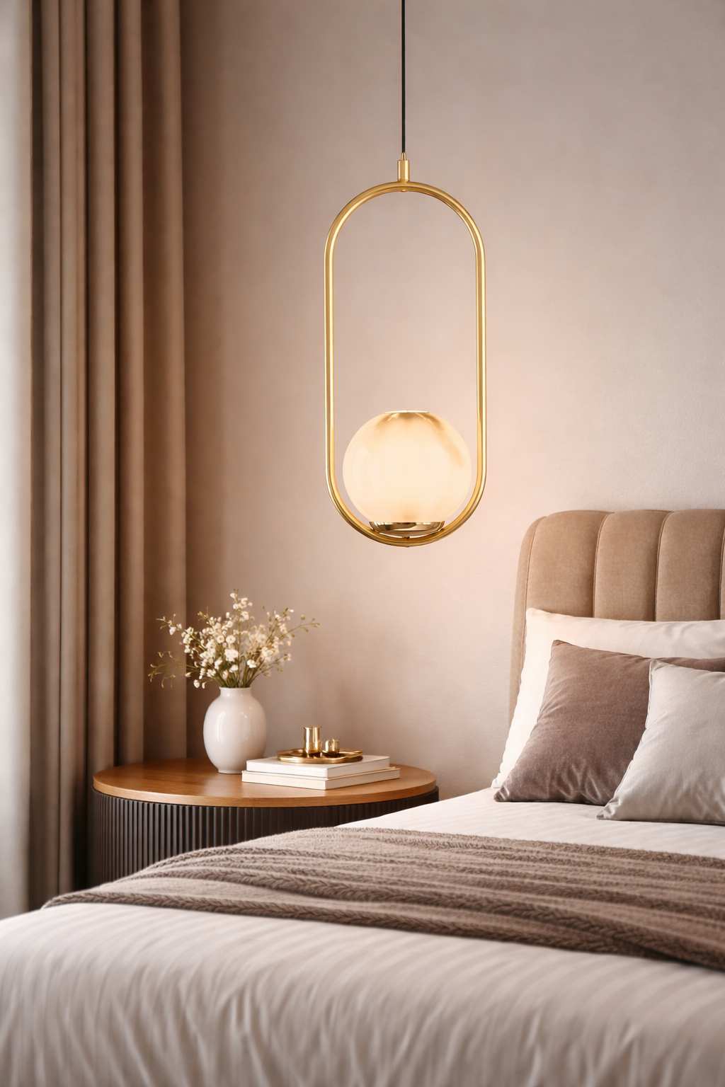 HDC Luxury Oval Frame Marble Finish Globe Pendant Light For Living Room, Bedroom