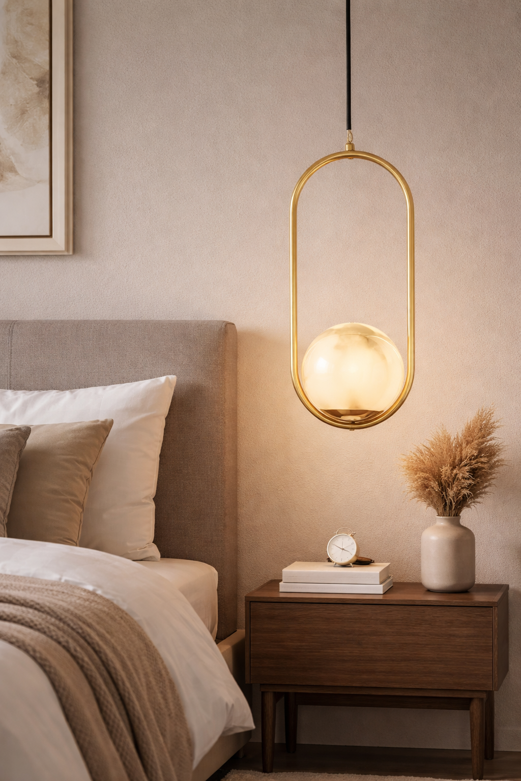 HDC Luxury Oval Frame Marble Finish Globe Pendant Light For Living Room, Bedroom