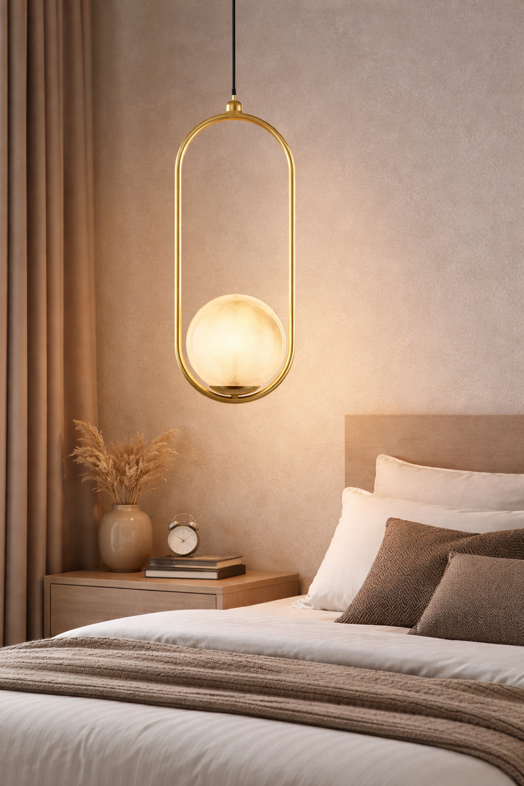 HDC Luxury Oval Frame Marble Finish Globe Pendant Light For Living Room, Bedroom